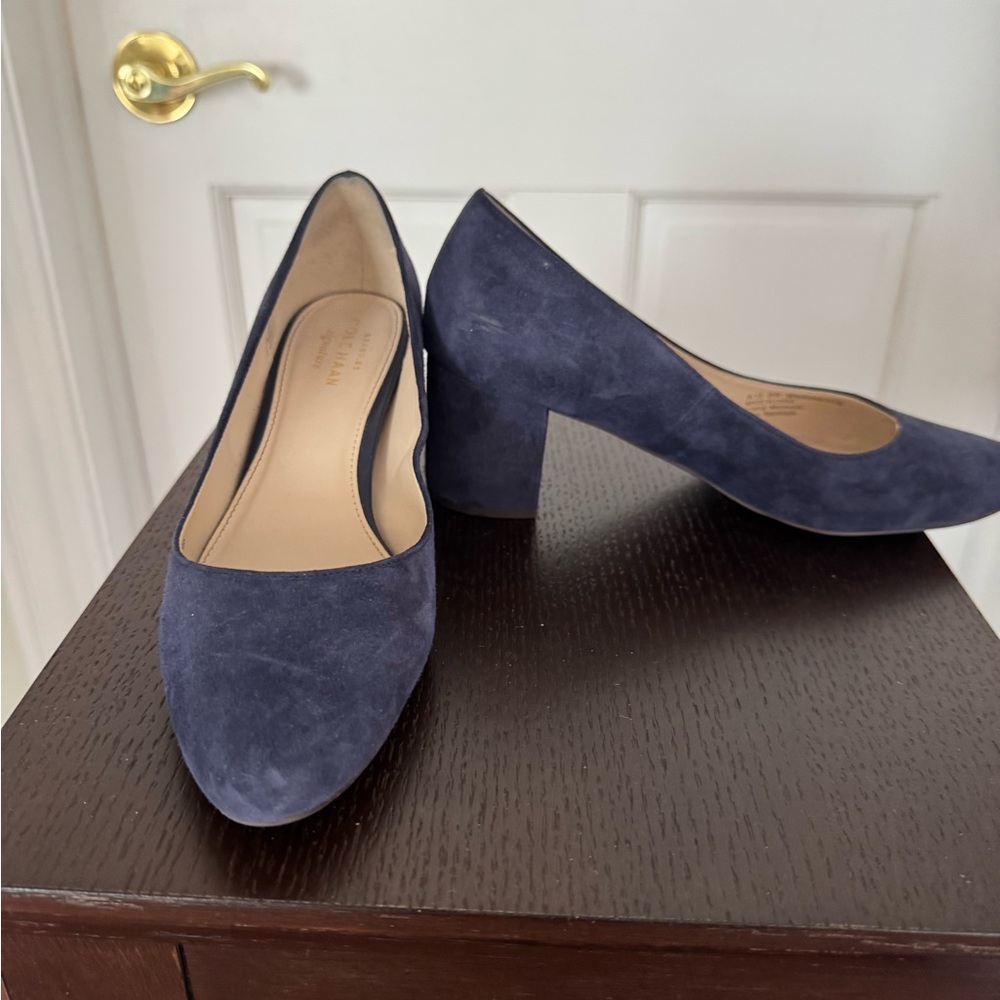 Cole Haan Navy Suede Pointed-Toe Heels - Picture 4 of 6